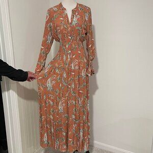 Anthropologie Figueroa & Flower Floral  Maxi Long ~ 3/4 Sleeve Dress Size S